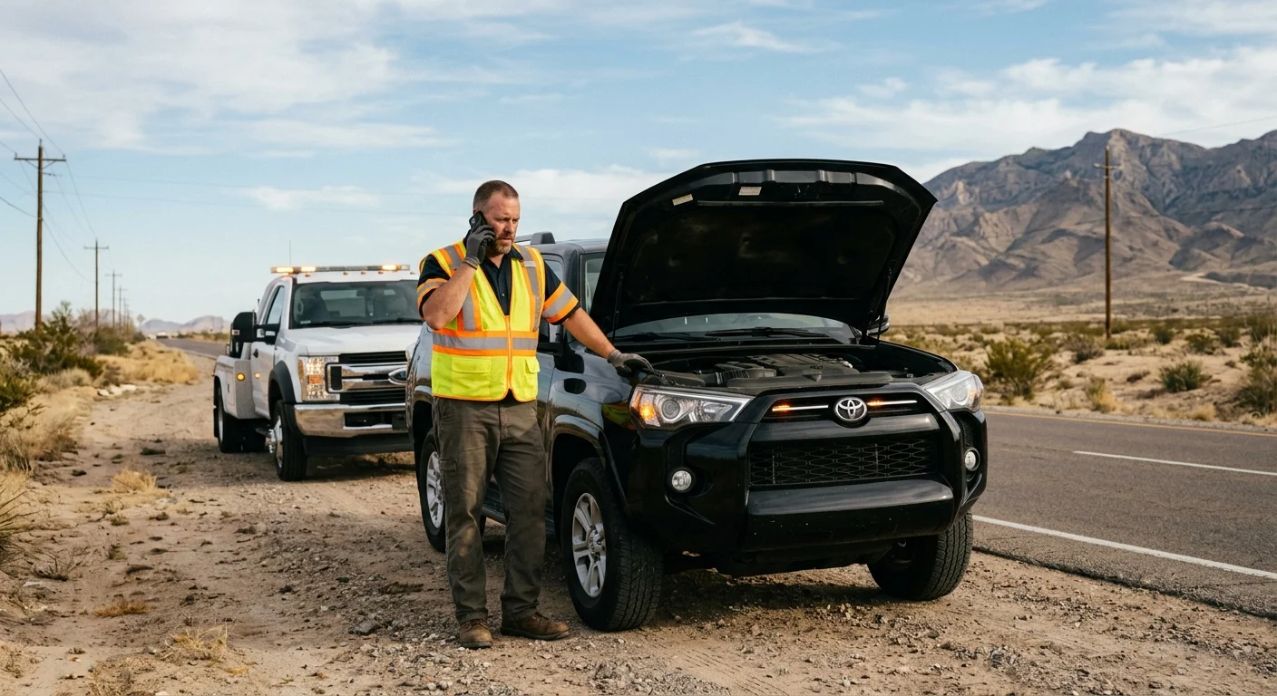 Driver calling for help beside a disabled vehicle near Fort Bliss in El Paso