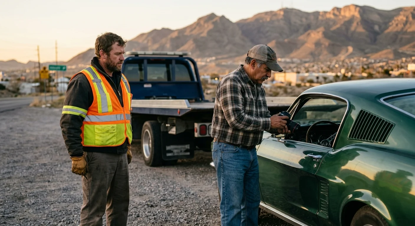 Classic-car owner photographing a vehicle in El Paso before pickup