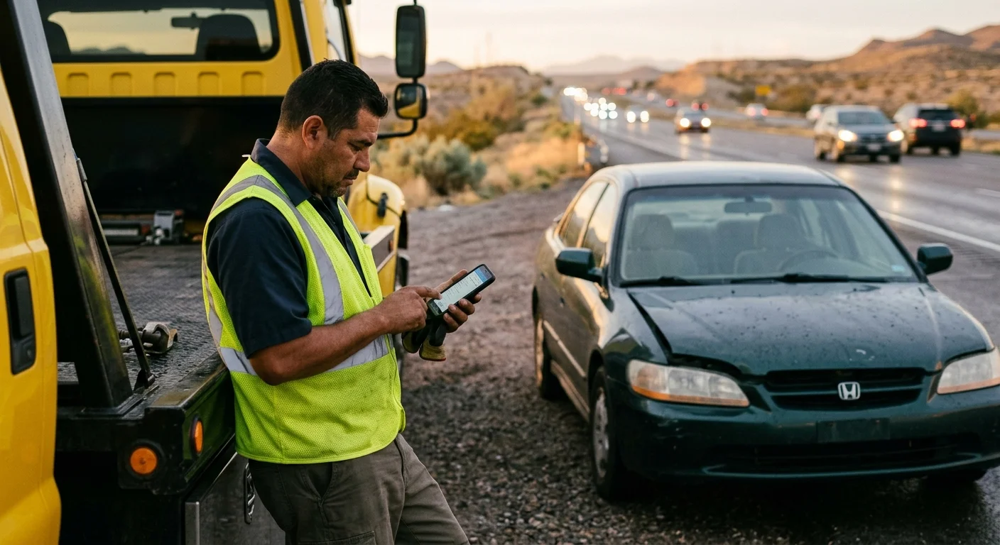 Stranded El Paso driver on the phone beside a disabled car