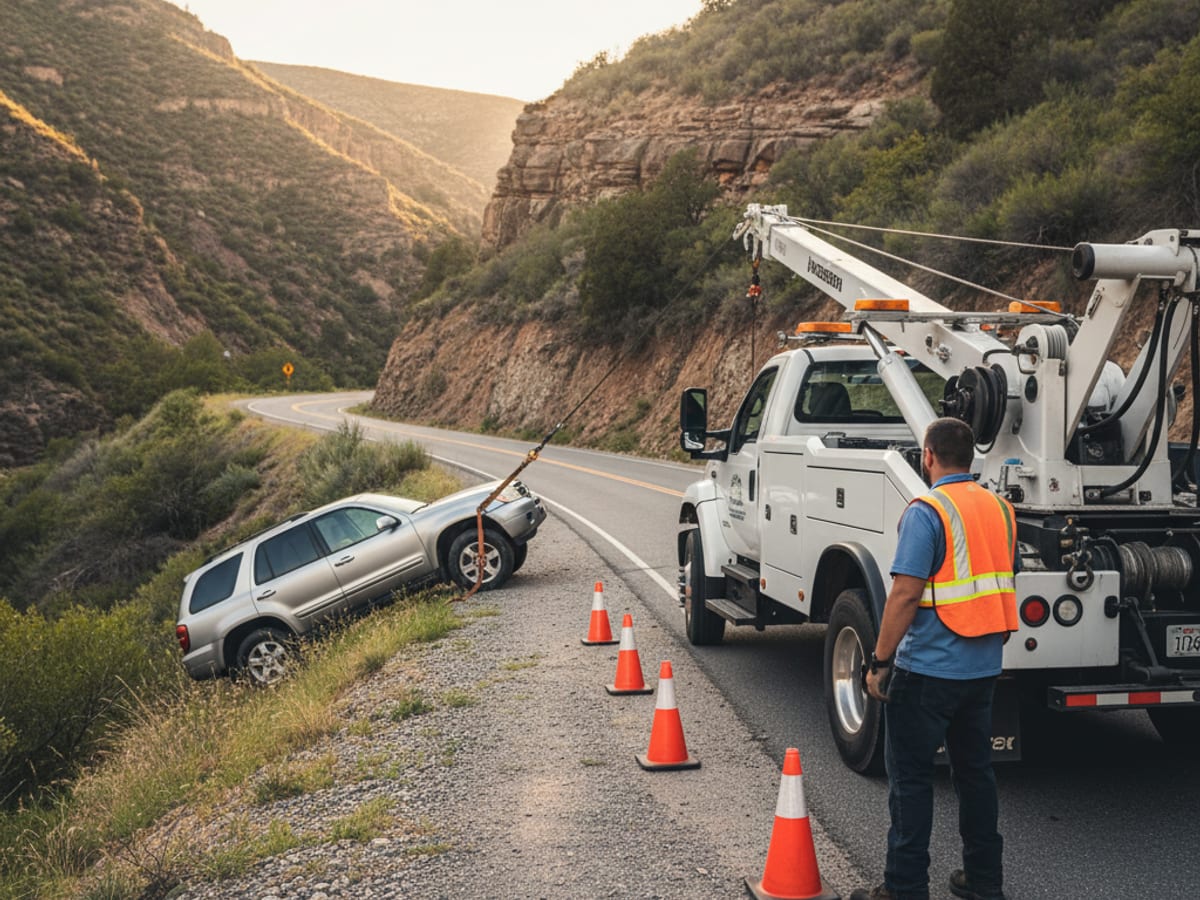 Quick Tow El Paso wrecker winching a stuck SUV out of soft sand on a the El Paso metro beach access road